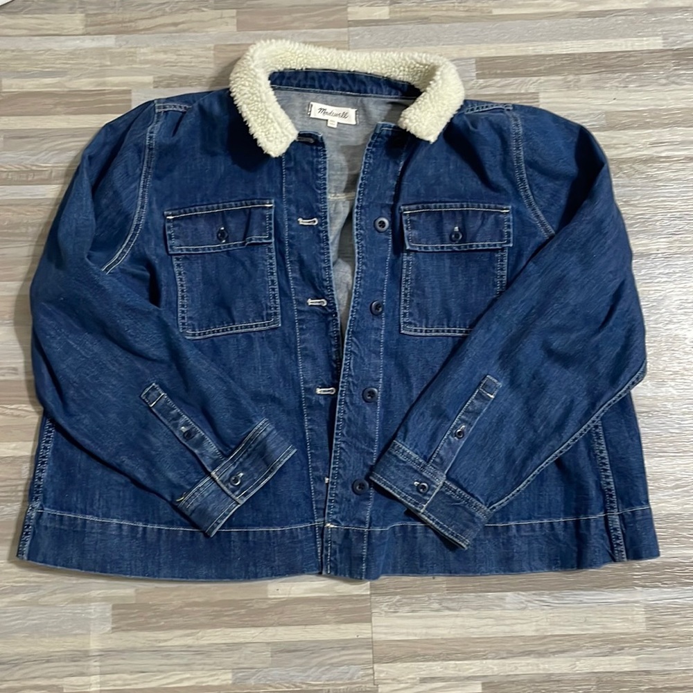 Madewell Size XXL Denim Northward Cropped Army Jacket: Sherpa Edition